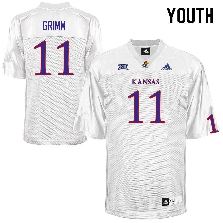 Youth #11 Luke Grimm Kansas Jayhawks College Football Jerseys Sale-White